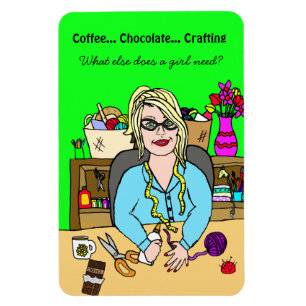 Coffee, Chocolate, Crafting Hand Drawn Woman Magnet