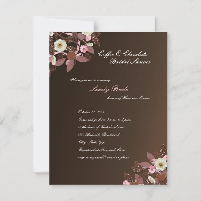 Coffee Chocolate Pink Brown Bridal Shower Invite (Front)