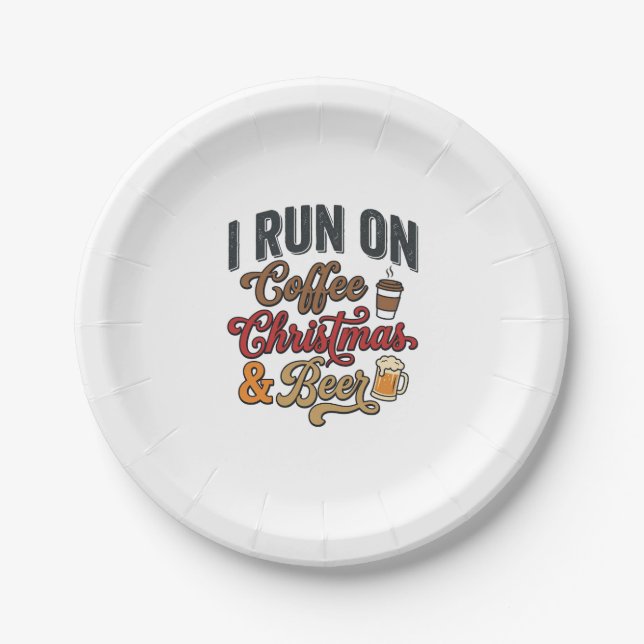 Coffee Christmas Beer Holiday Drinking Design Paper Plate (Front)