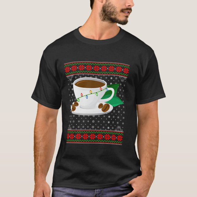 Coffee Christmas Lights Ugly Sweater Style Santa C (Front)