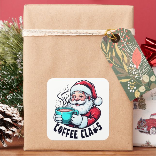 Coffee Claus Santa Hot Teal Mug Square Sticker (Holiday)