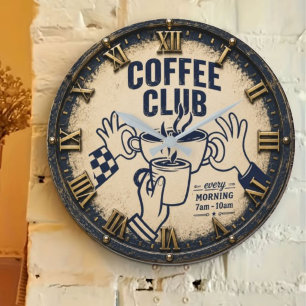 Coffee Club Rustic Coffee Bar Farmhouse  Large Clock