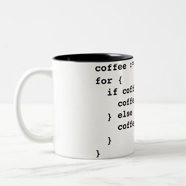 Coffee Code in Golang Two-Tone Coffee Mug (Left)