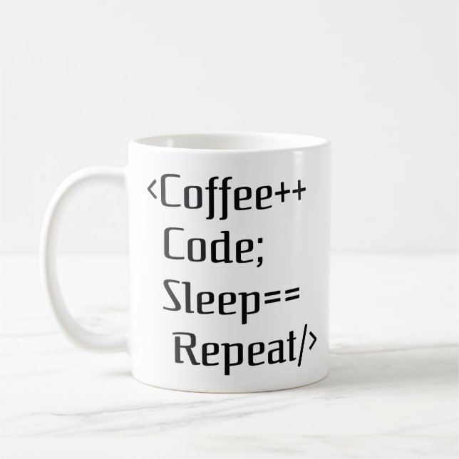 Coffee++ Code; Sleep==Repeat | Funny Programmer Qu Coffee Mug (Left)