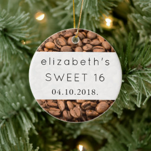 Coffee, Coffee Beans, Arabica Coffee, Sweet 16 Ceramic Ornament