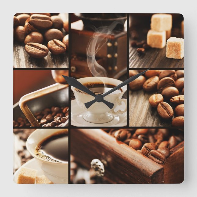 Coffee Collage Square Wall Clock (Front)