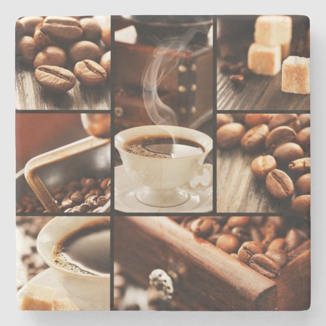 Coffee Collage Stone Coaster (Front)