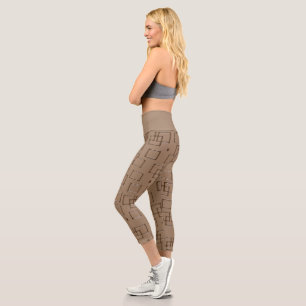 Coffee Coloured Squares Pattern Capri Leggings