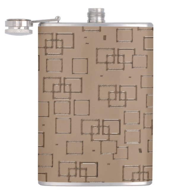 Coffee Coloured Squares Pattern Hip Flask (Opened)