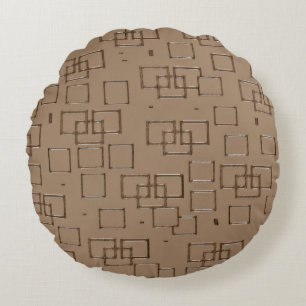 Coffee Coloured Squares Pattern Round Cushion