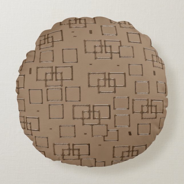 Coffee Coloured Squares Pattern Round Cushion (Front)
