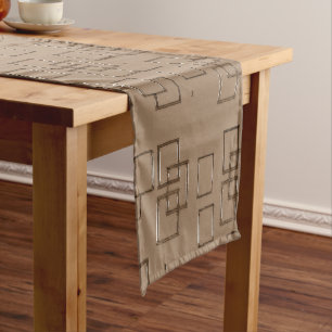 Coffee Coloured Squares Pattern Short Table Runner