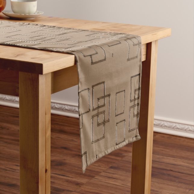 Coffee Coloured Squares Pattern Short Table Runner (In Situ)