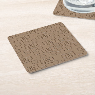 Coffee Coloured Squares Pattern Square Paper Coaster