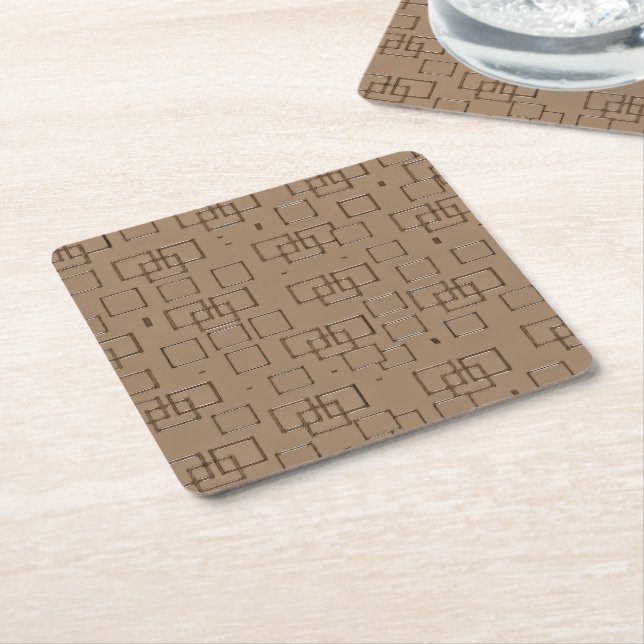 Coffee Coloured Squares Pattern Square Paper Coaster (Angled)