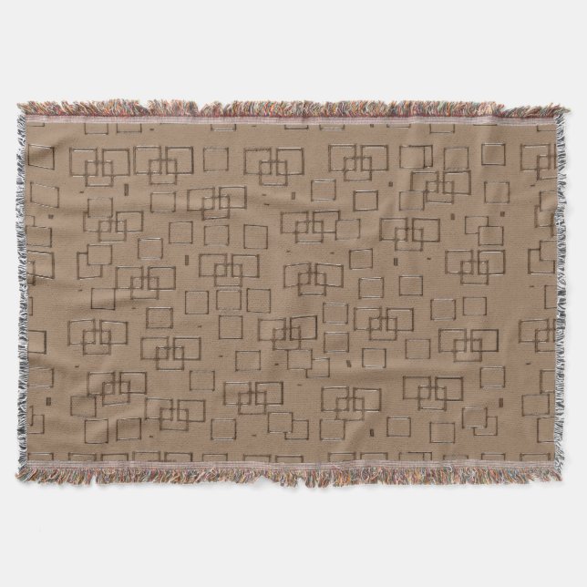 Coffee Coloured Squares Pattern Throw Blanket (Front)