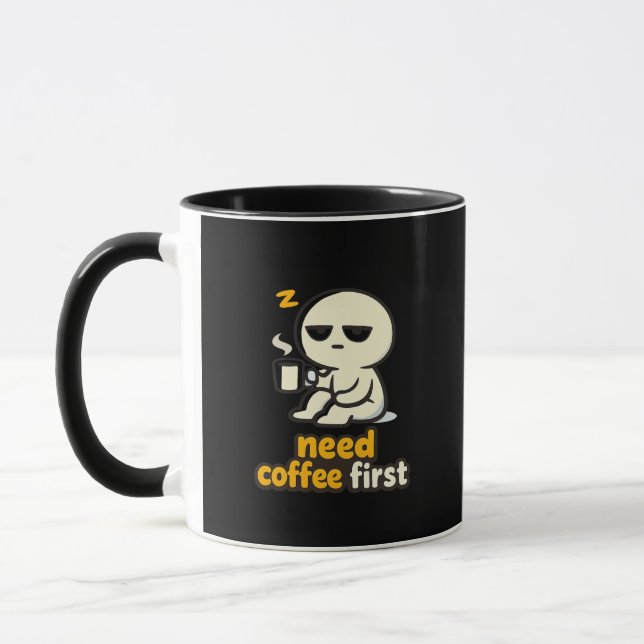 Coffee Comes First – Sleepy Morning Humor Mug (Left)
