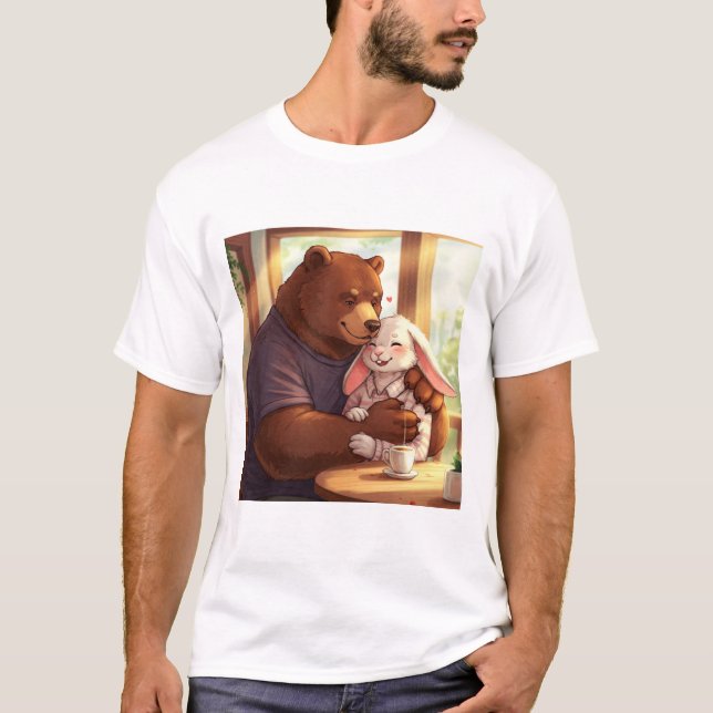 Coffee Comfort: A Bear and Rabbit's Cozy Moment T-Shirt (Front)