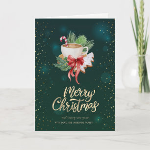 Coffee Cookies Red Bow Green Holiday Card