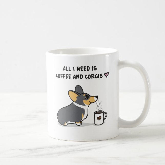 Coffee & Corgis [black-headed tri] Coffee Mug (Right)