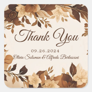 Coffee & Cream Autumn Floral Theme Wedding invite  Square Sticker