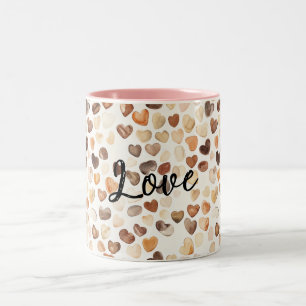 Coffee Cream Brown Peach Hearts Two-Tone Coffee Mug
