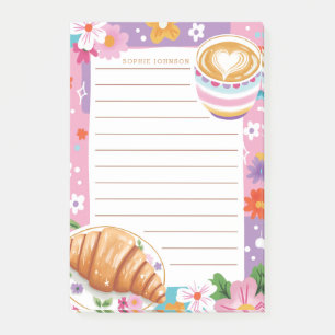 Coffee Croissant Cute Purple Flowers Floral Girly Post-it Notes