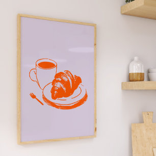 Coffee Croissant Parisian Cafe Lavender Orange Art Poster
