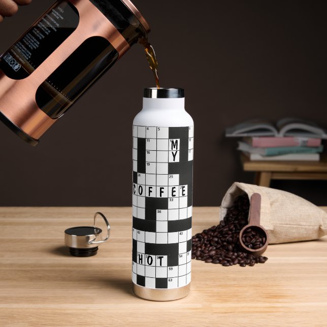 Coffee Crossword Puzzle Pattern  Water Bottle (Coffee)