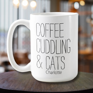Coffee Cuddling Cats Editable Name Design Mug