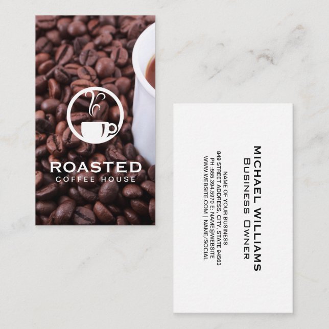 Coffee Cup and Beans Business Card (Front/Back)