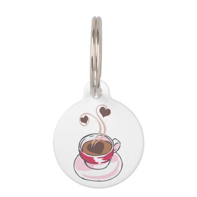 Coffee Cup and Hearts Pet Tag (Front)