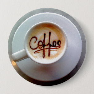Coffee cup and saucer latte coffee 10 cm round badge