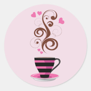 Coffee Cup, Arabica Coffee, Black Coffee, Hearts Classic Round Sticker