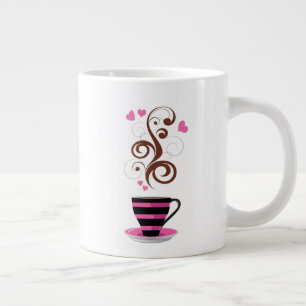 Coffee Cup, Arabica Coffee, Black Coffee, Hearts Large Coffee Mug