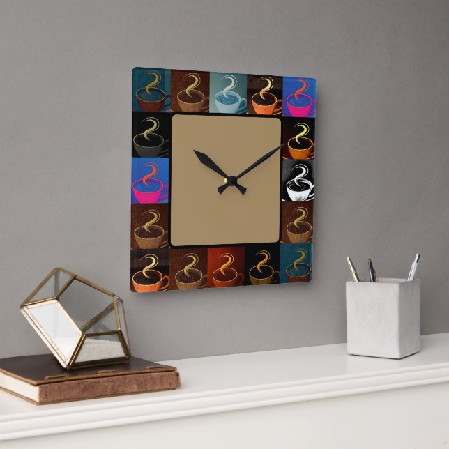 coffee cup assembly square wall clock (Office)