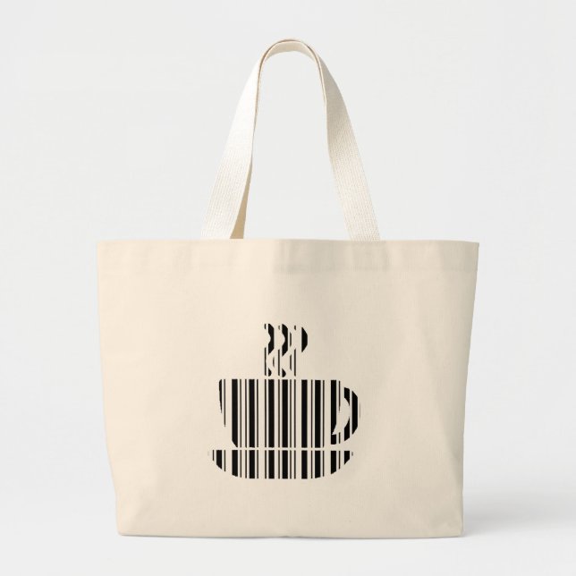 COFFEE CUP BAR CODE Mug Barcode Pattern Design Large Tote Bag (Front)