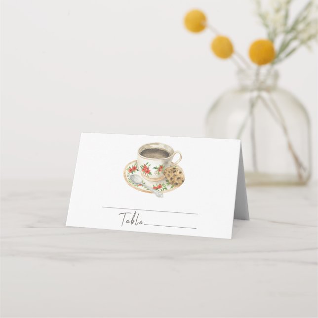 Coffee cup bridal shower - wedding place cards (Front)