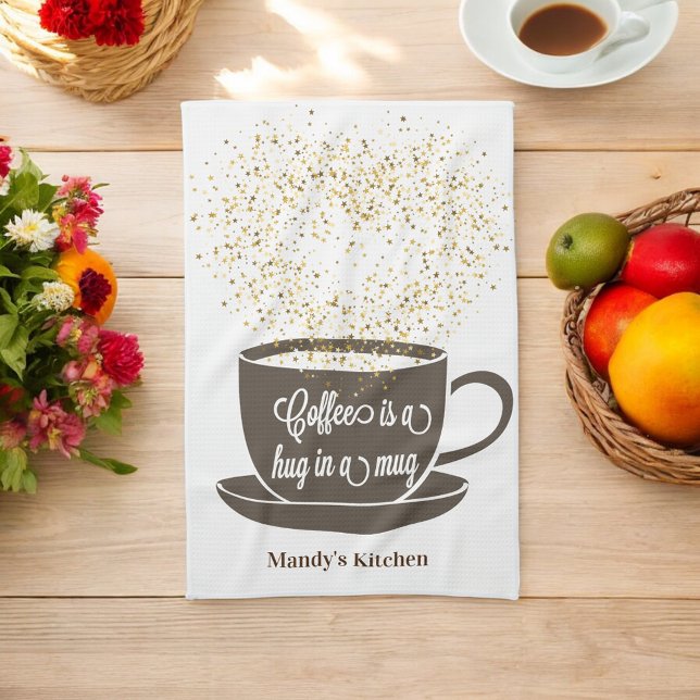 Coffee Cup Brown Glitter Heart Kitchen Towel (Creator Uploaded)