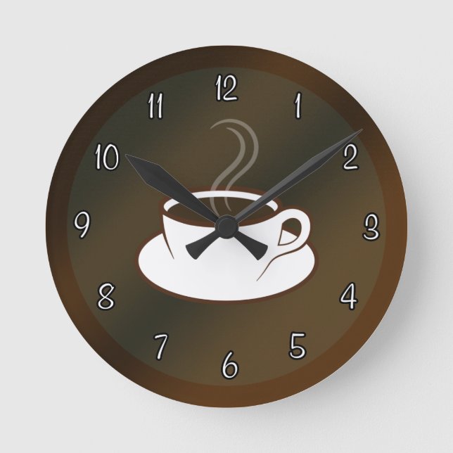 Coffee Cup Cafe Coffee Shop Medium Round Clock (Front)