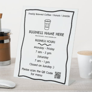 Coffee Cup Café Opening Hours QR Code Pedestal Sign