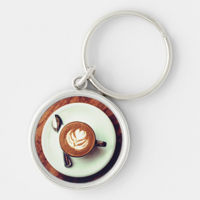 Coffee cup cappuccino brown white latte key ring (Front)