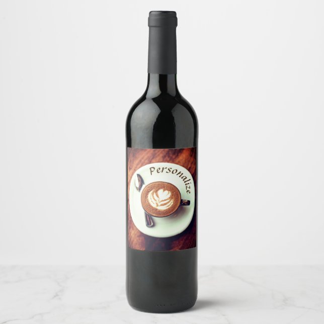 Coffee cup cappuccino brown white latte wine label (Front)