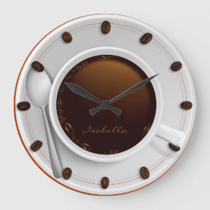 Coffee Cup & Coffee Beans Monogrammed Wall Clock