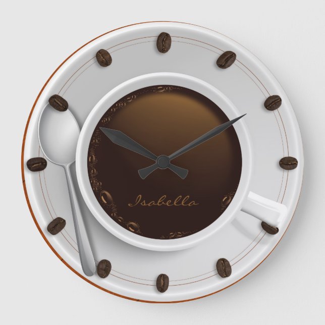 Coffee Cup & Coffee Beans Monogrammed Wall Clock (Front)