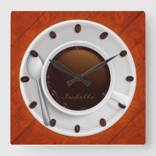 Coffee Cup & Coffee Beans Monogrammed Wall Clock