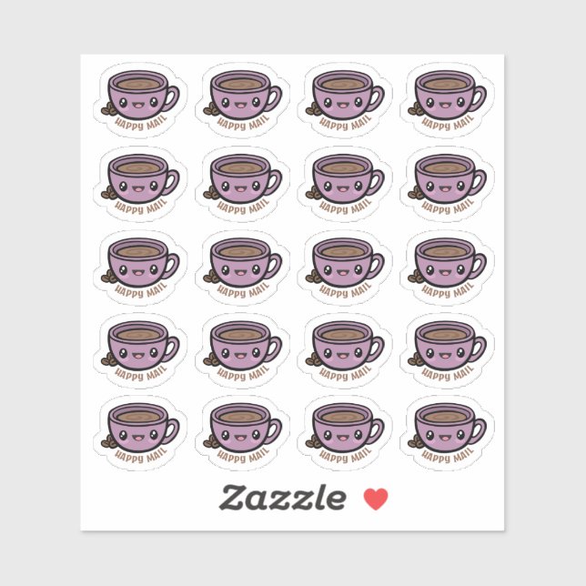Coffee Cup Happy Mail Custom-Cut Vinyl Sticker (Sheet)