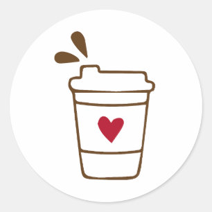 Coffee Cup Heart Red Classic Round Sticker