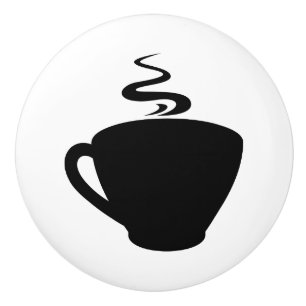 Coffee Cup Icon with Steam Ceramic Knob