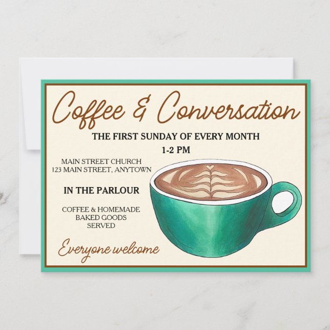 Coffee Cup Klatch Conversation Church Social Hour Invitation (Front)